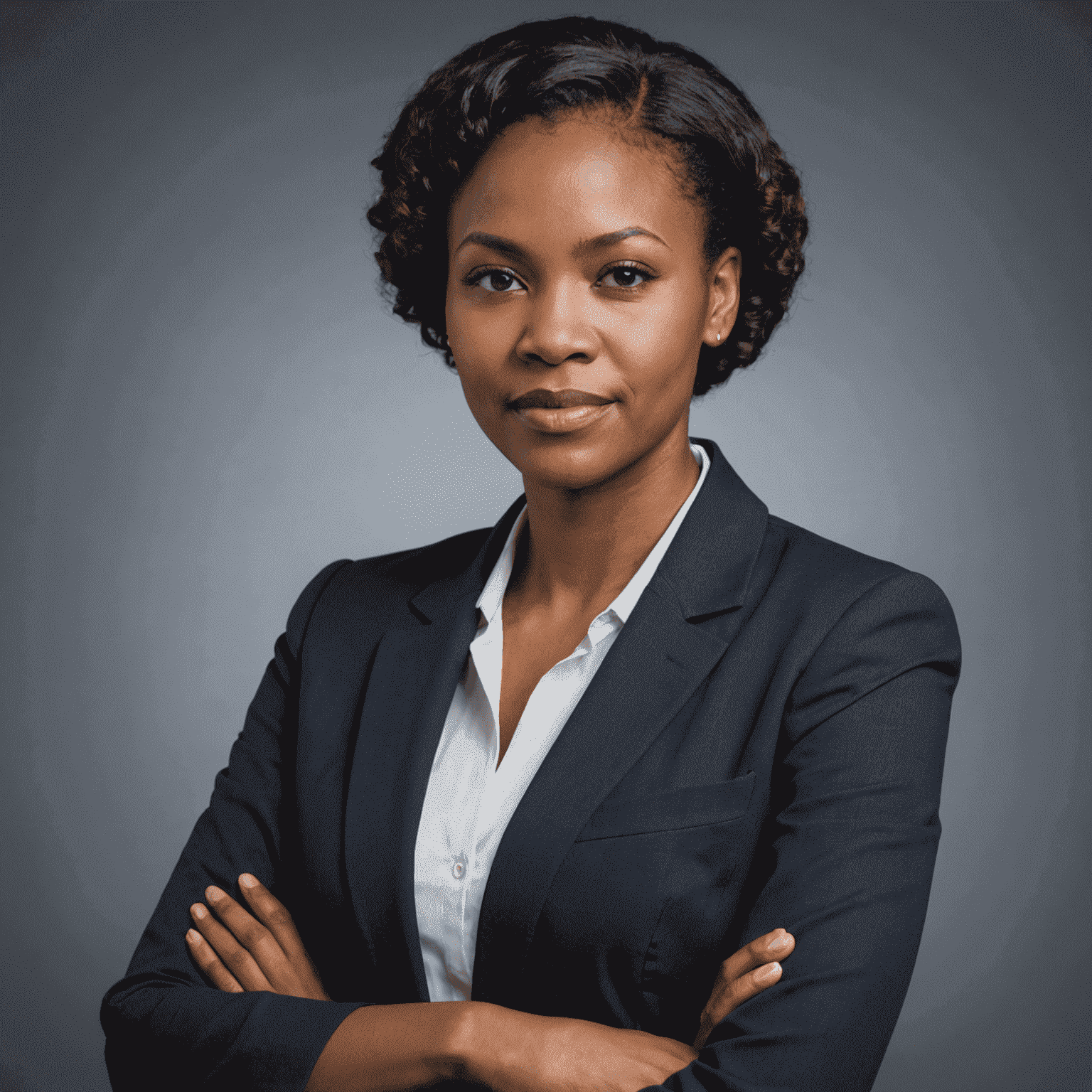 Portrait of a senior consultant at StrategyAfrica, a young woman in business attire with a professional and approachable demeanor