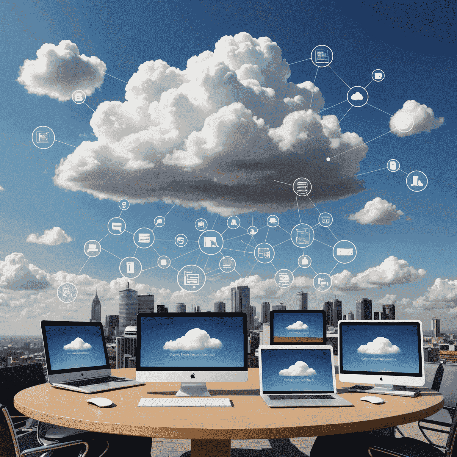 A visual representation of various technologies, such as cloud computing, mobile devices, and data analytics, being utilized by South African businesses to drive growth and innovation.