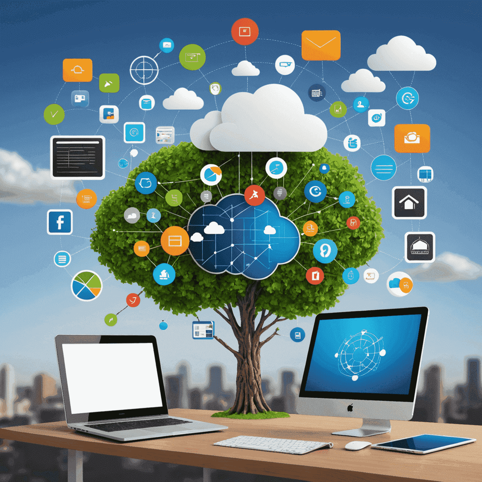 A visual representation of various technologies, such as cloud computing, mobile devices, and data analytics, being utilized by a South African business to drive growth and innovation.