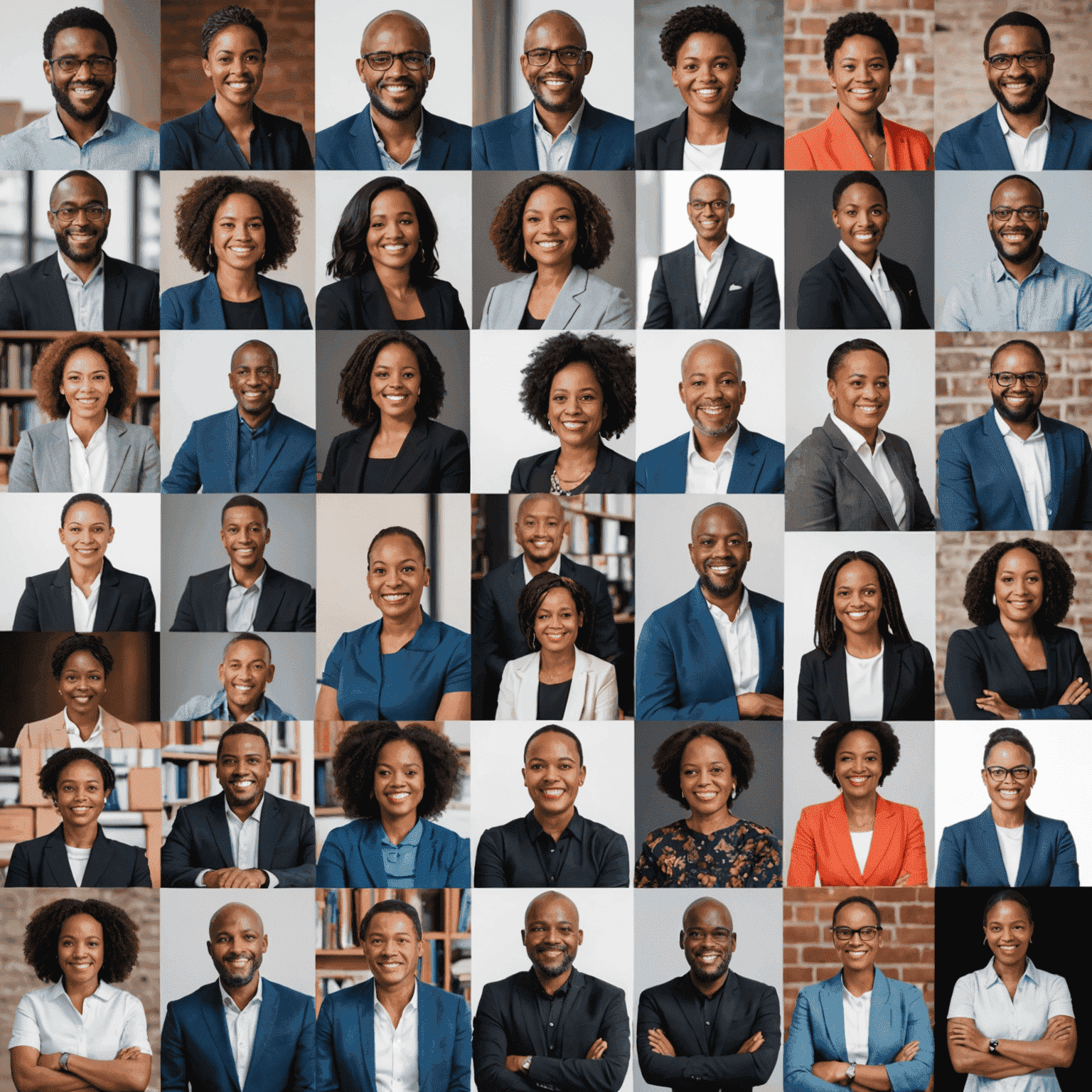 A collage of South African entrepreneurs from diverse backgrounds, alongside images of resources and support programs available to them, such as training workshops, mentorship, and funding opportunities.